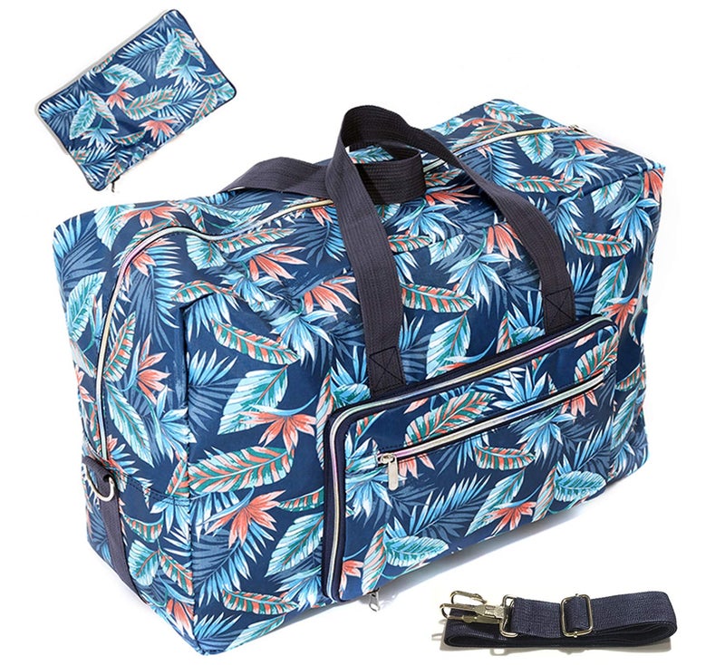 Lyf 22" Foldable Large Travel Duffel Duffle Bag Sports Gym Tote Bag For Women Overnight Carryon Weekend Bag Shoulder Bag Water Resistant (leatherleaf) - Image 1